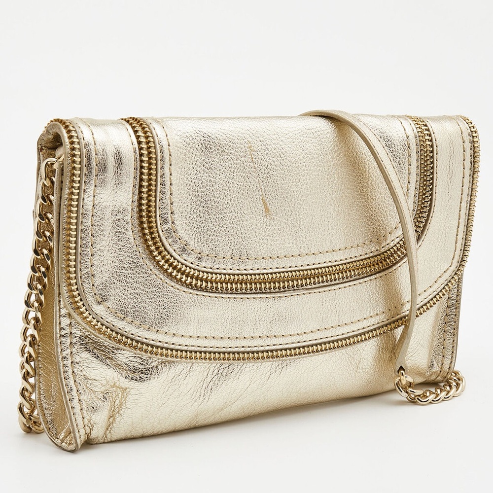 Michael Kors Naomi Gold Distressed Leather Shoulder Bag/Clutch w/ Chain Strap